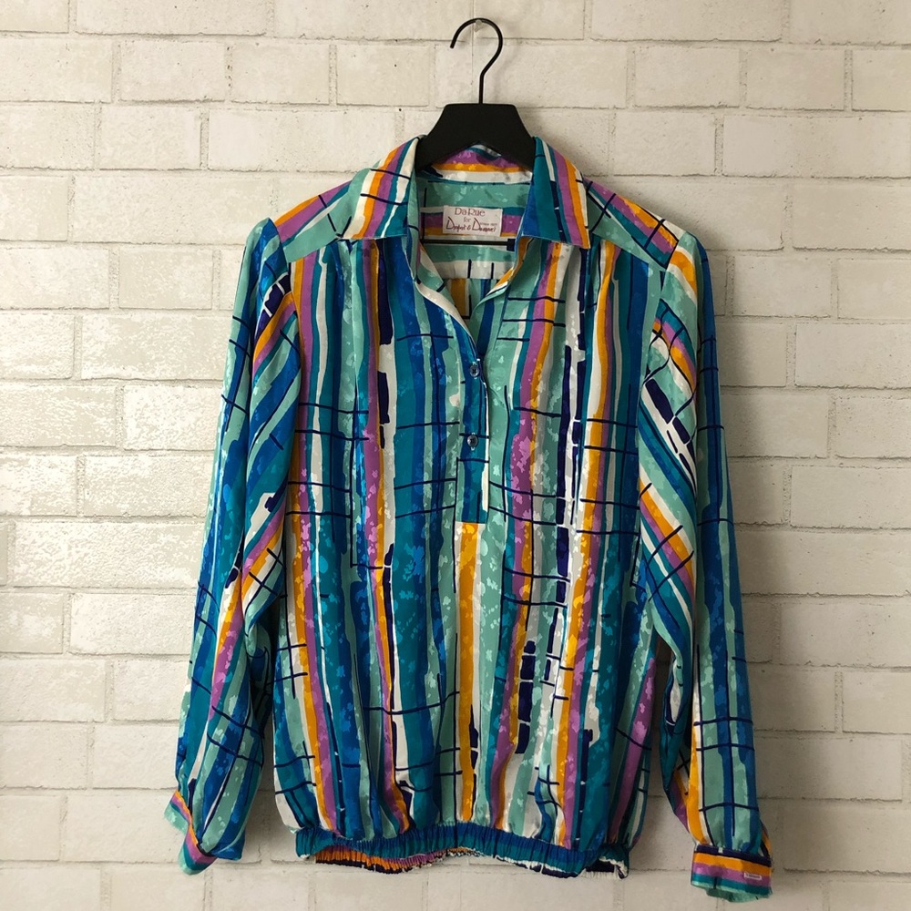 Da Rue Vintage Colorful Retro Long Sleeve Blouse - Picture 3 of 8